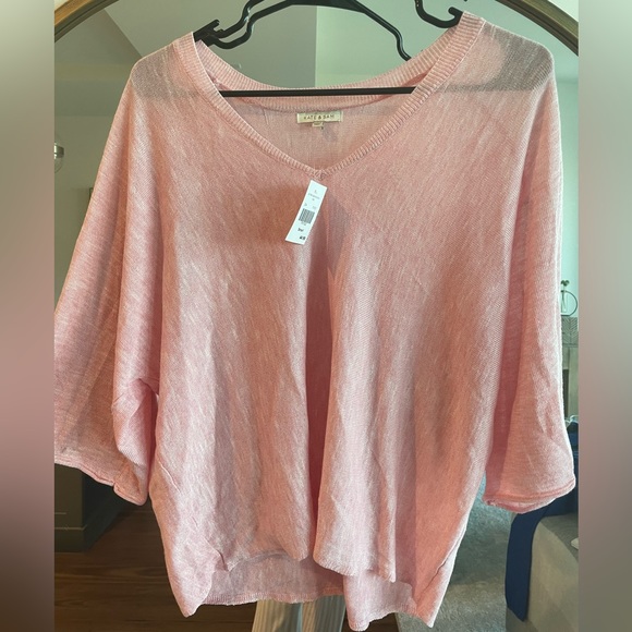 Kate & Sam lightweight heathered pink oversized v neck sweater. Size S. NWT - Picture 2 of 7